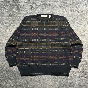 Vintage 90s John Ashford Sweater Mens Large Pattern Grandpa Acrylic Wool Italy